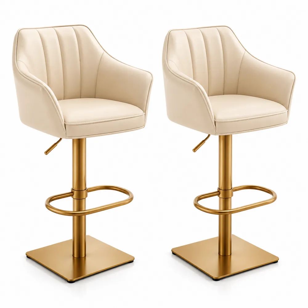 Barhocker 2er Set 54 x 55 x 95 cm höhenverstellbar Creme Kunstleder mit goldenem Stahlgestell