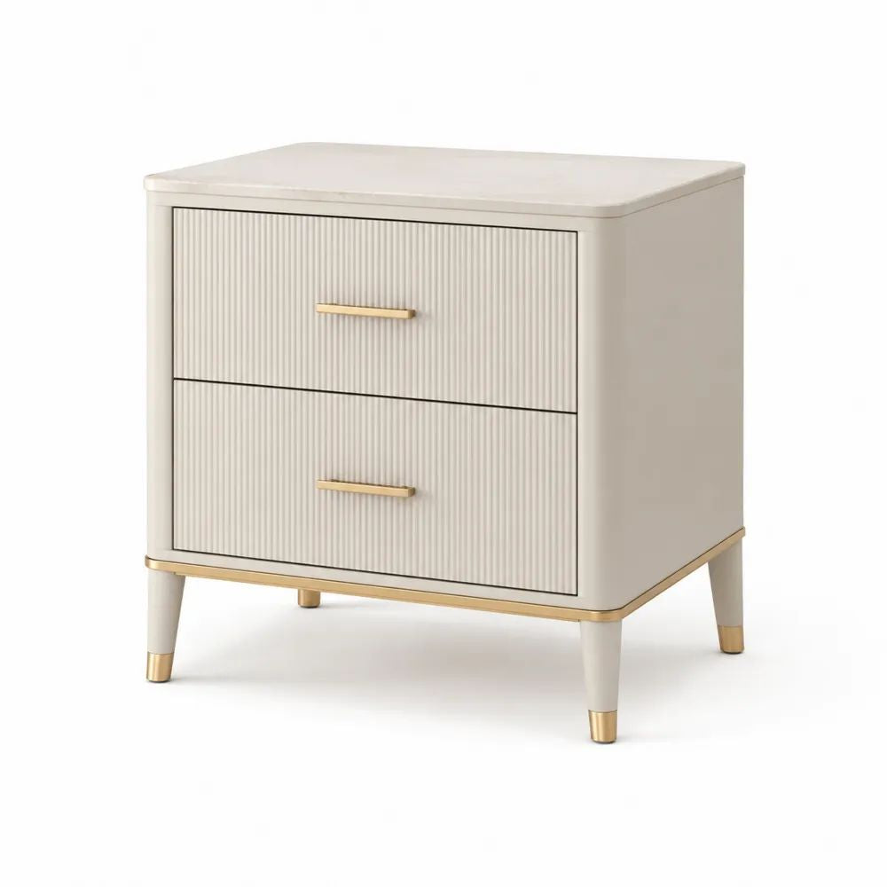 Nachttisch 60 x 40 x 55 cm Creme MDF Kommode mit 2 Schubladen und Metallgriffen