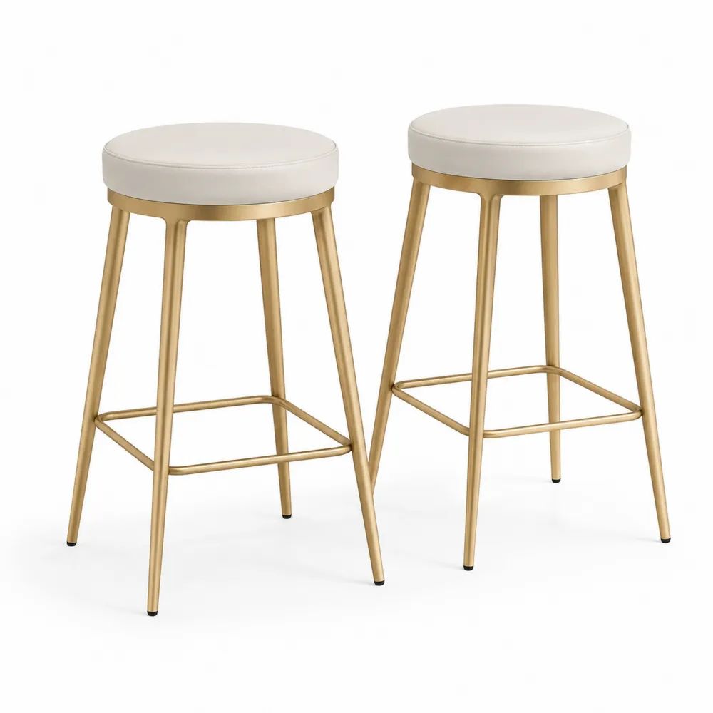 Barhocker Set 2 Stück 45 x 45 x 100 cm Weiß Kunstleder mit goldenem Stahlgestell