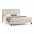 Polsterbett 180 x 200 cm Beige mit gepolstertem Kopfteil und Lattenrahmen