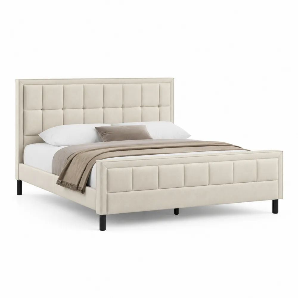 Polsterbett 180 x 200 cm Beige mit gepolstertem Kopfteil und Lattenrahmen