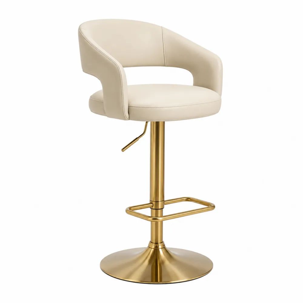 Barhocker Beige mit Kunstlederbezug und goldfarbenem Metallgestell höhenverstellbar 50 x 55 x 110 cm