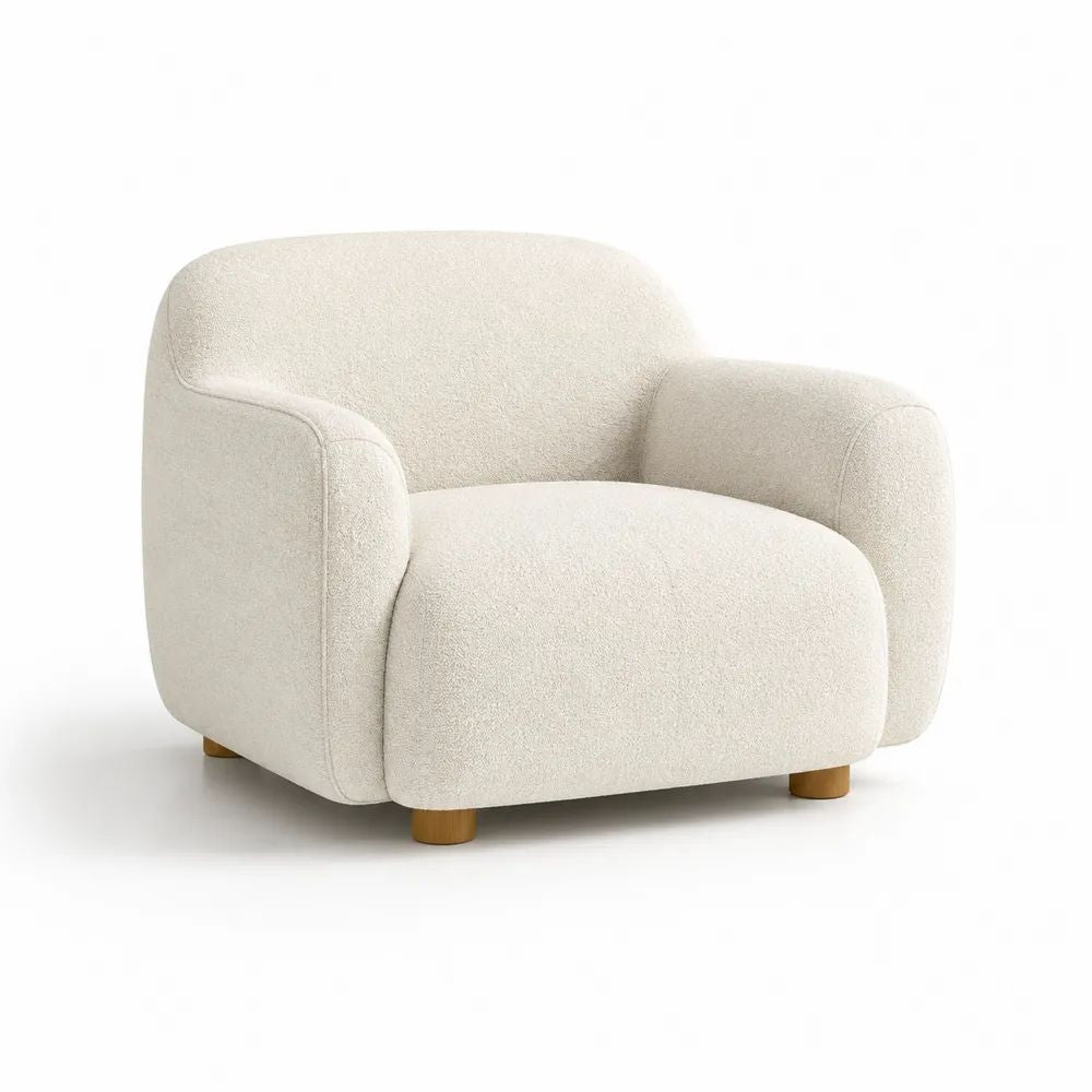 Polstersessel 90 x 85 x 75 cm Beige mit Bouclé Bezug und abgerundeten Armlehnen