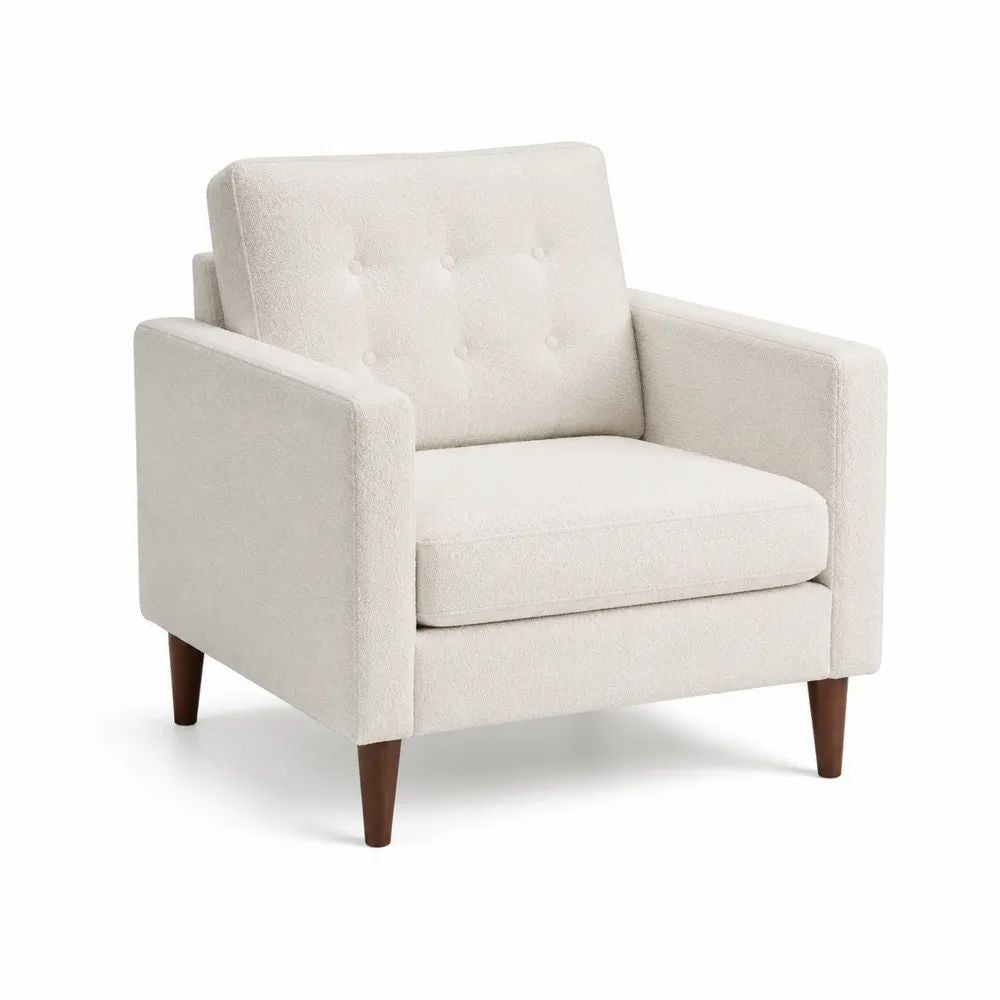 Sessel Stoff 80 x 85 x 90 cm Cremeweiß mit gepolsterter Rückenlehne und Holzfüßen