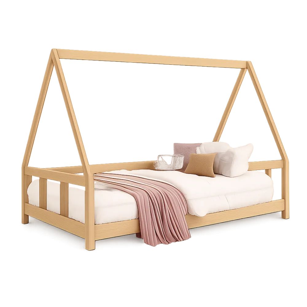 Himmelbett 160 x 200 cm Hellbraun Massivholz Bettgestell mit Dachrahmen