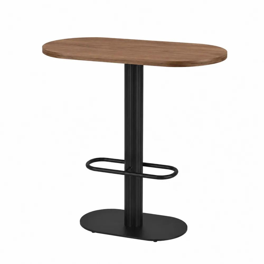 Bartisch 120 x 50 x 105 cm Walnuss/Schwarz mit ovaler MDF-Tischplatte und Stahlgestell