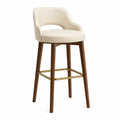 Barhocker Beige mit Kunstlederbezug, Holzbeinen und goldfarbener Fußstütze 50 x 55 x 105 cm
