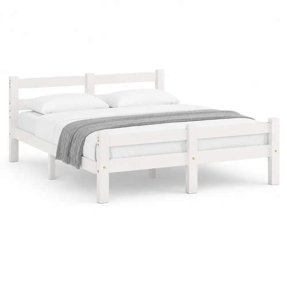 Bett 160 x 200 cm Weißes Holzbett Doppelbett mit Lattenrostrahmen und Kopfteil