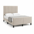 Polsterbett 180 x 200 cm Beige Doppelbett mit gepolstertem Kopfteil und schwarzen Metallfüßen