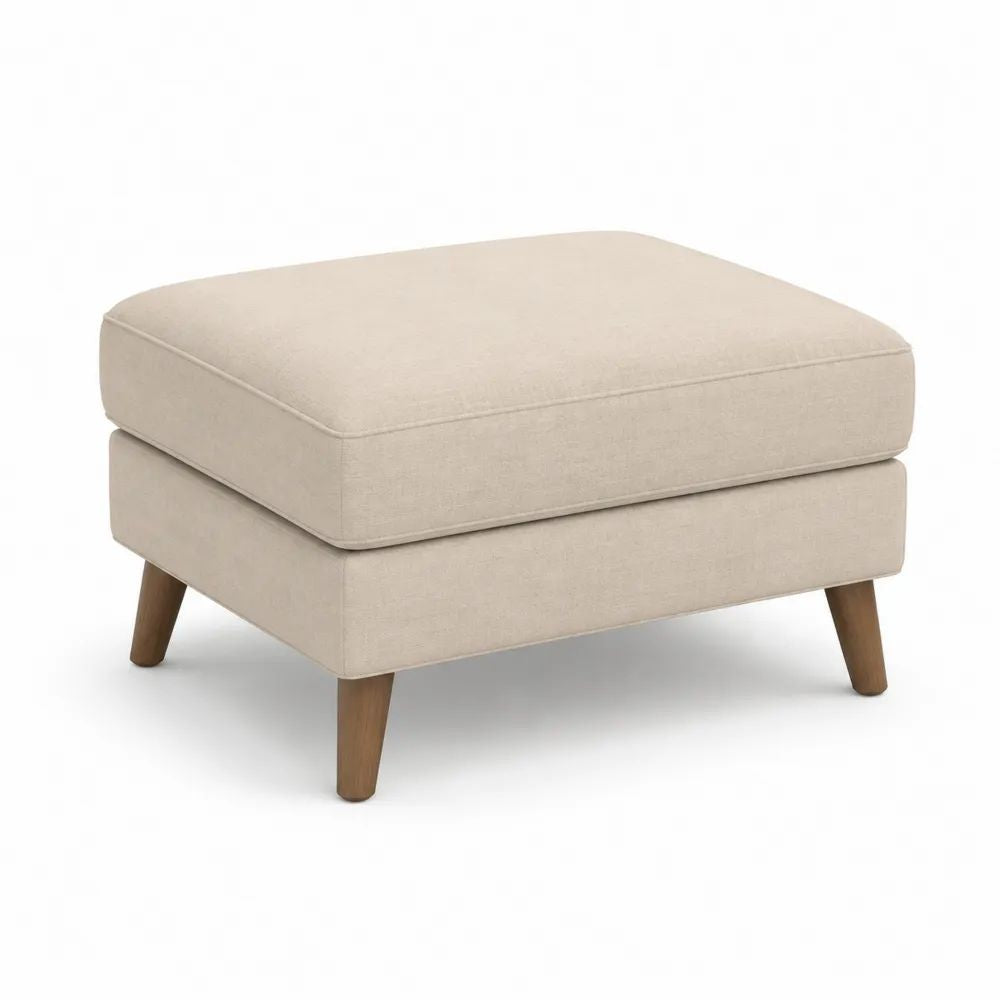 Fußhocker Stoff 80 x 60 x 45 cm Beige mit Polsterung und Holzbeinen