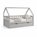 Kinderbett 90 x 200 cm Grau Hausbett aus Kiefernholz mit Rausfallschutz und Schubladen