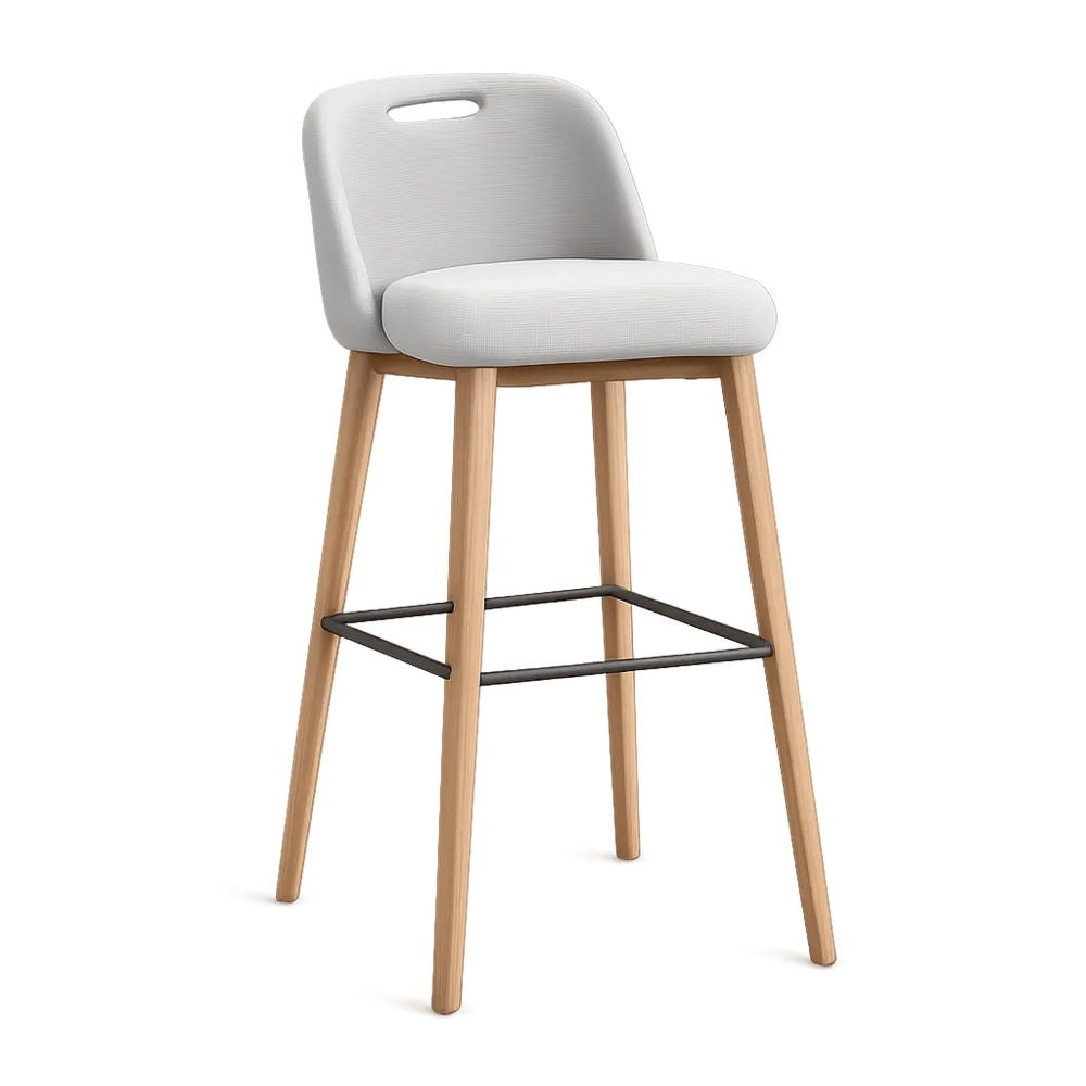 Barhocker 50 x 55 x 105 cm Weiß/Natur/Schwarz mit gepolsterter Sitzfläche, Holzbeinen und Fußstütze