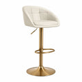 Barhocker höhenverstellbar 50 x 55 x 110 cm Weiß mit PU-Kunstleder Sitz, Armlehnen und goldenem Stahlgestell