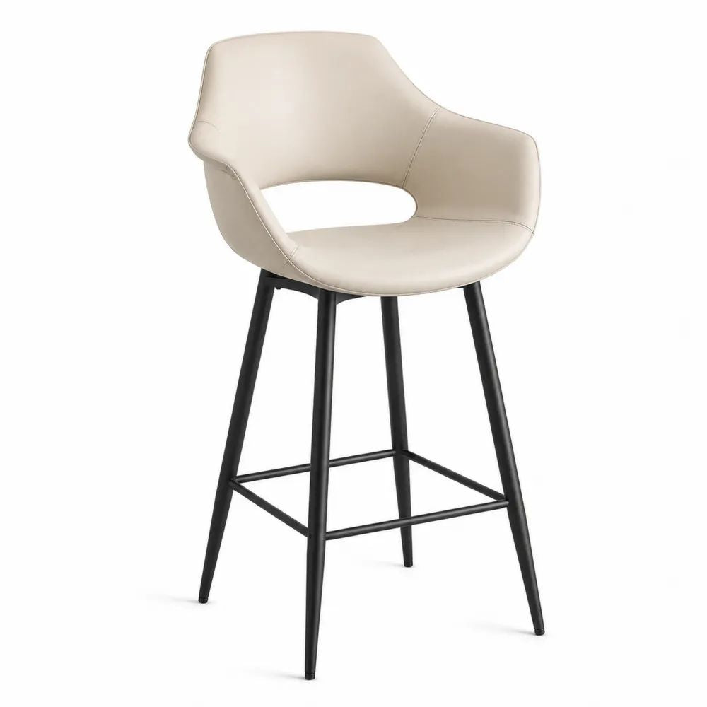 Barhocker mit Rückenlehne 75 cm Creme Kunstleder mit schwarzem Stahlgestell