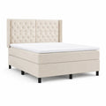Boxbett 160x200 cm Beige Polsterbett mit geteiltem Kopfteil und Stoffbezug