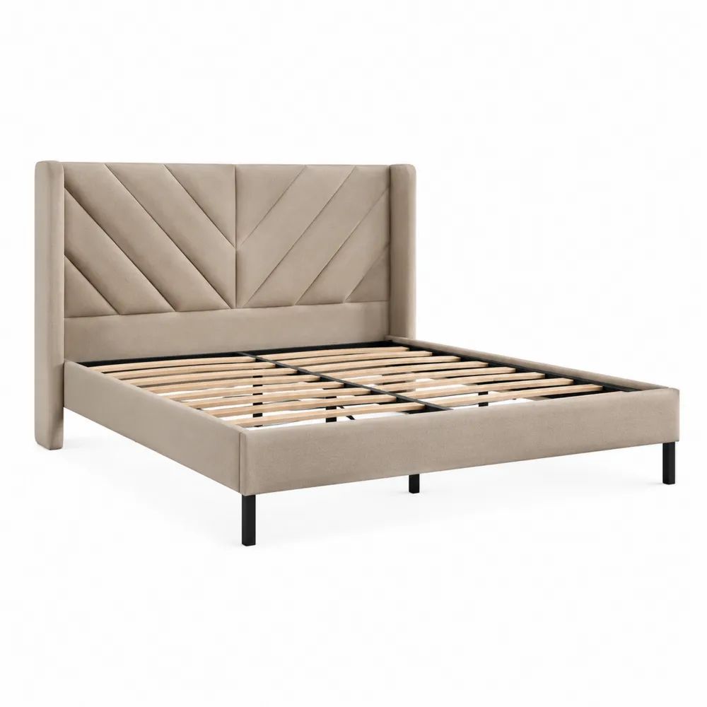 Polsterbett 180 x 200 cm Beige mit gepolstertem Kopfteil und Lattenrost Bettgestell