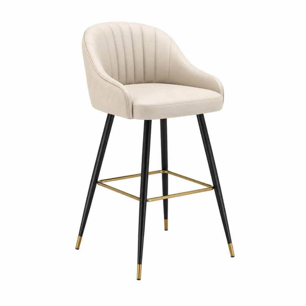 Barhocker Beige mit Kunstlederbezug, schwarzem Metallgestell und goldfarbener Fußstütze 50 x 55 x 105 cm