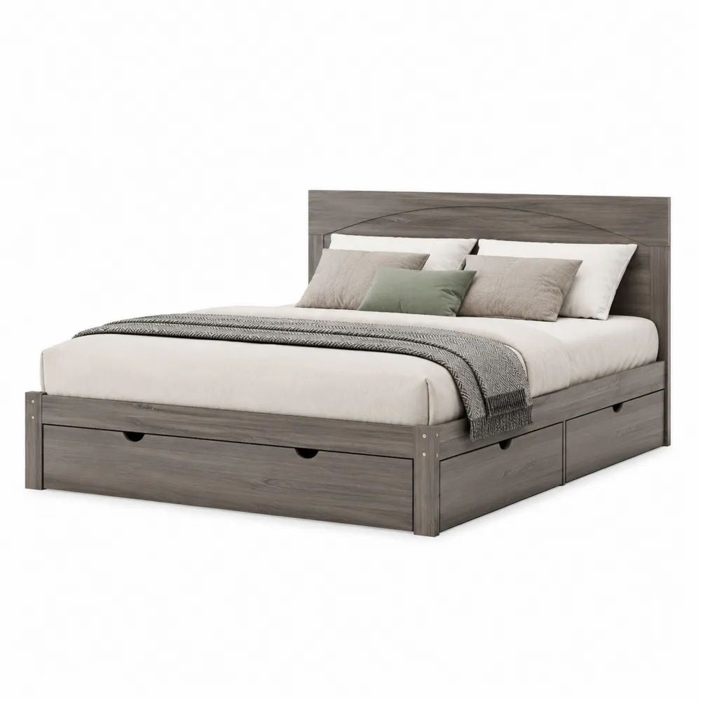 Stauraumbett 180x200 cm Grau Doppelbett mit Schubladen in Holzoptik und Kopfteil