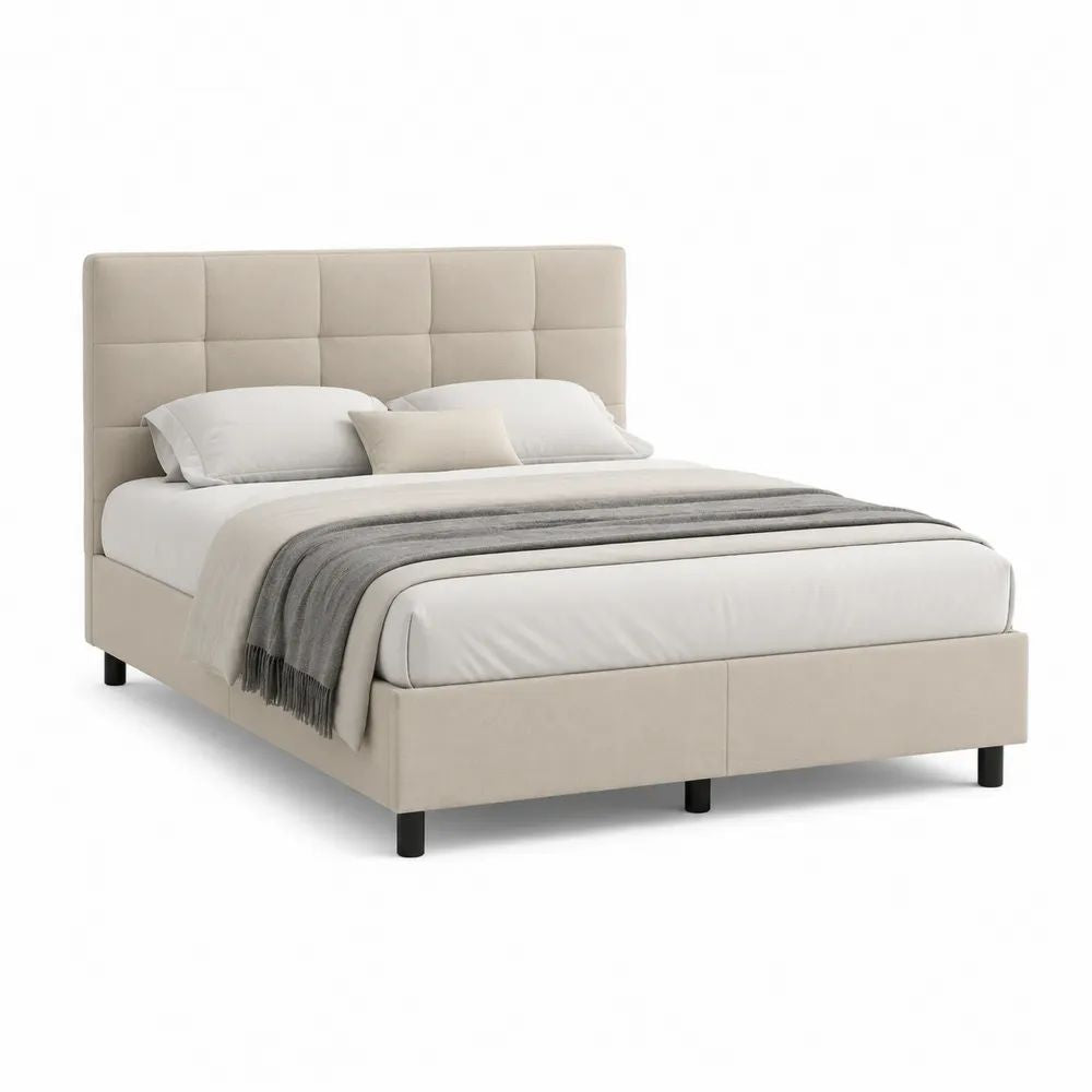 Polsterbett 160 x 200 cm Beige Stoffbett mit gepolstertem Kopfteil und schlichtem Bettgestell