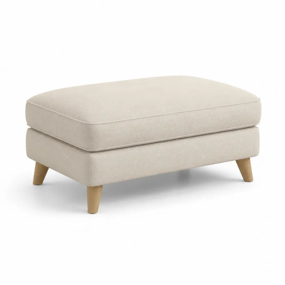 Fußhocker 100 x 60 x 42 cm Creme Polsterhocker mit Polyesterbezug und Massivholzbeinen