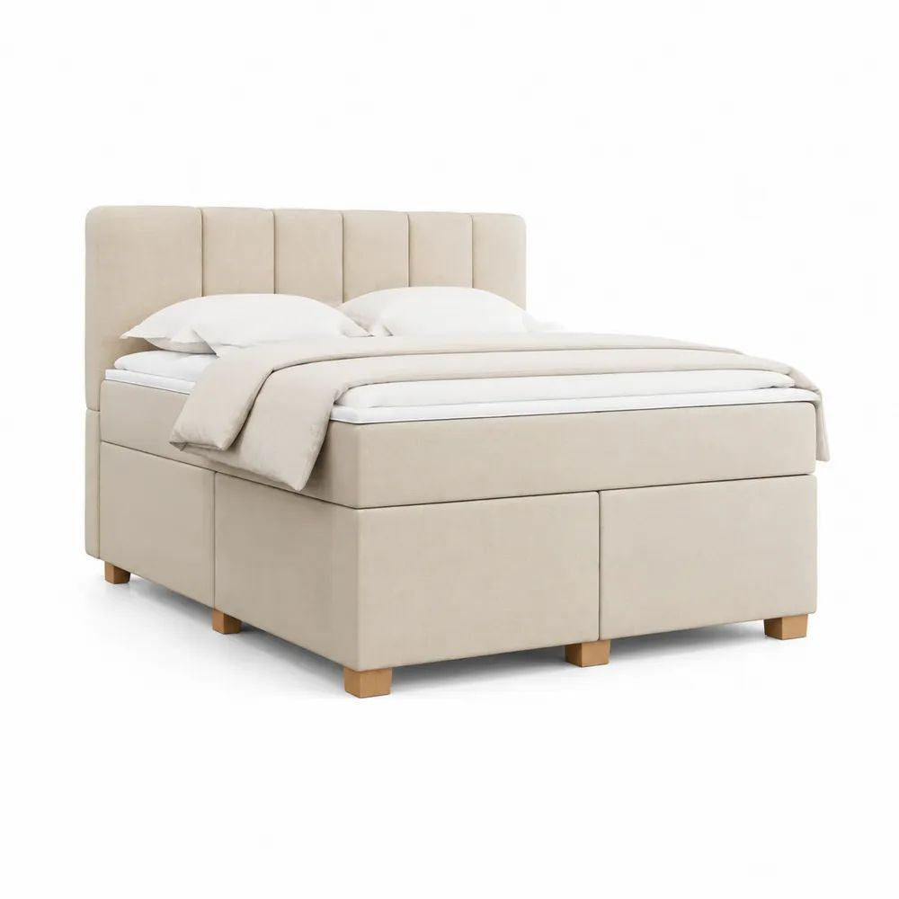 Boxspringbett 180x200 cm Beige Doppelbett mit gepolstertem Kopfteil und Stoffbezug