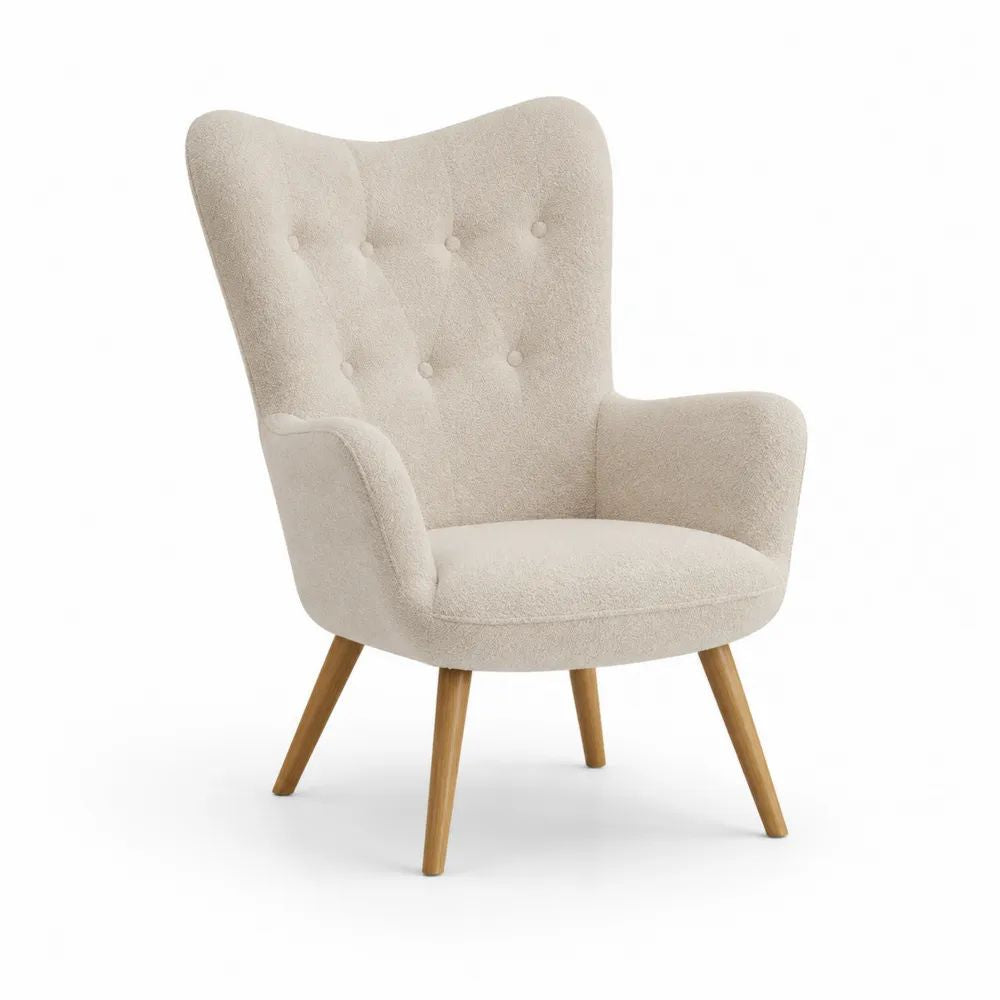 Sessel 80 x 85 x 95 cm Beige Polstersessel mit hoher Rückenlehne und Holzfüßen