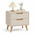 Nachttisch 60x40x55 cm Beige mit 2 Schubladen, Holzfüßen und MDF Oberfläche
