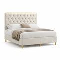 Polsterbett 180 x 200 cm Creme mit Chesterfield Kopfteil und gepolstertem Bettgestell