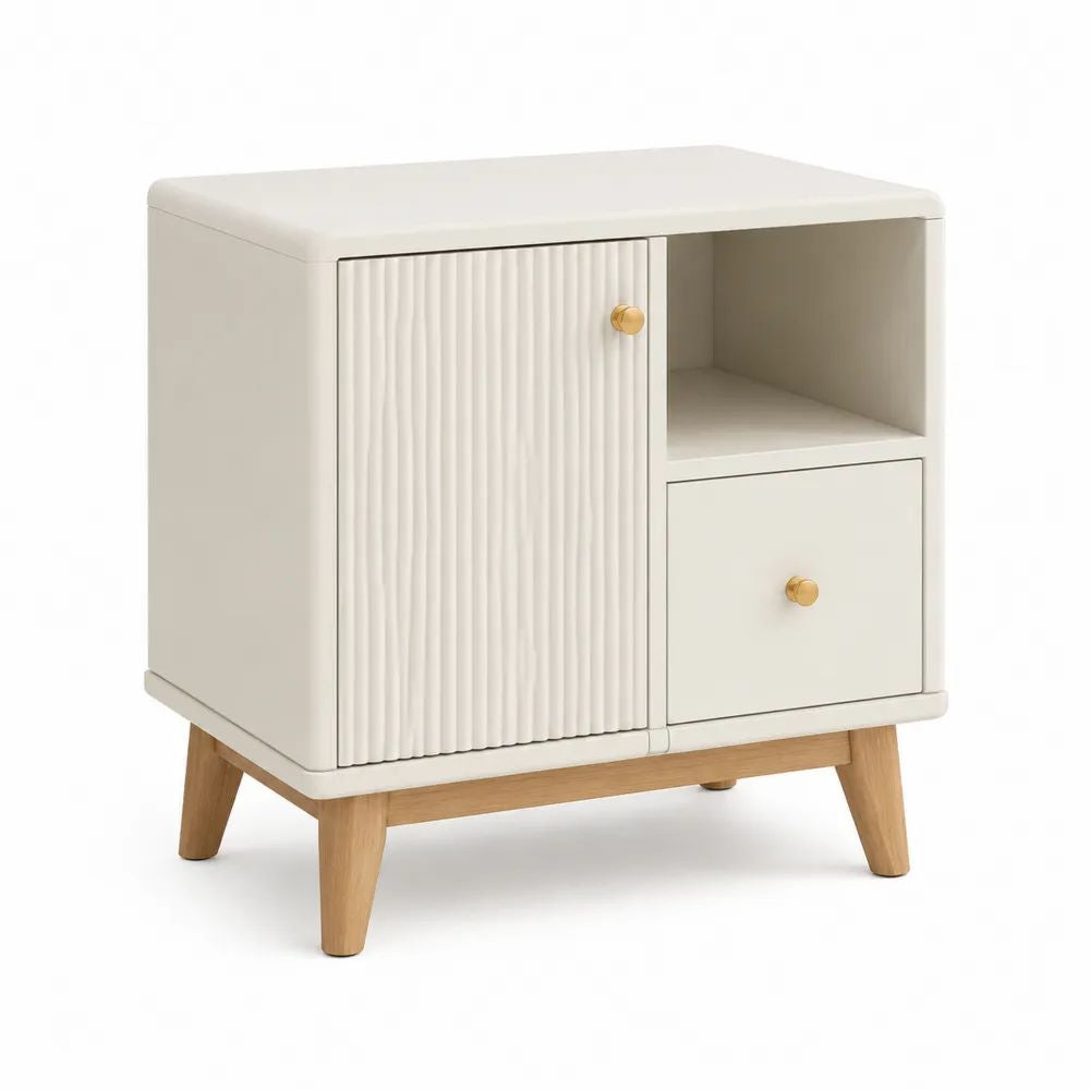 Nachttisch 80x40x60 cm Weiß MDF Kommode mit Schranktür Schublade und Holzfüßen