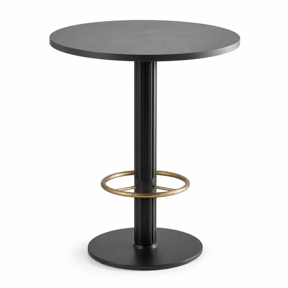 Bartisch rund 80 x 80 x 105 cm Schwarz mit MDF Tischplatte, Metallgestell und Fußring