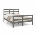 Massivholzbett 180x200 cm Grau Doppelbett mit Kopfteil und Lattenrost