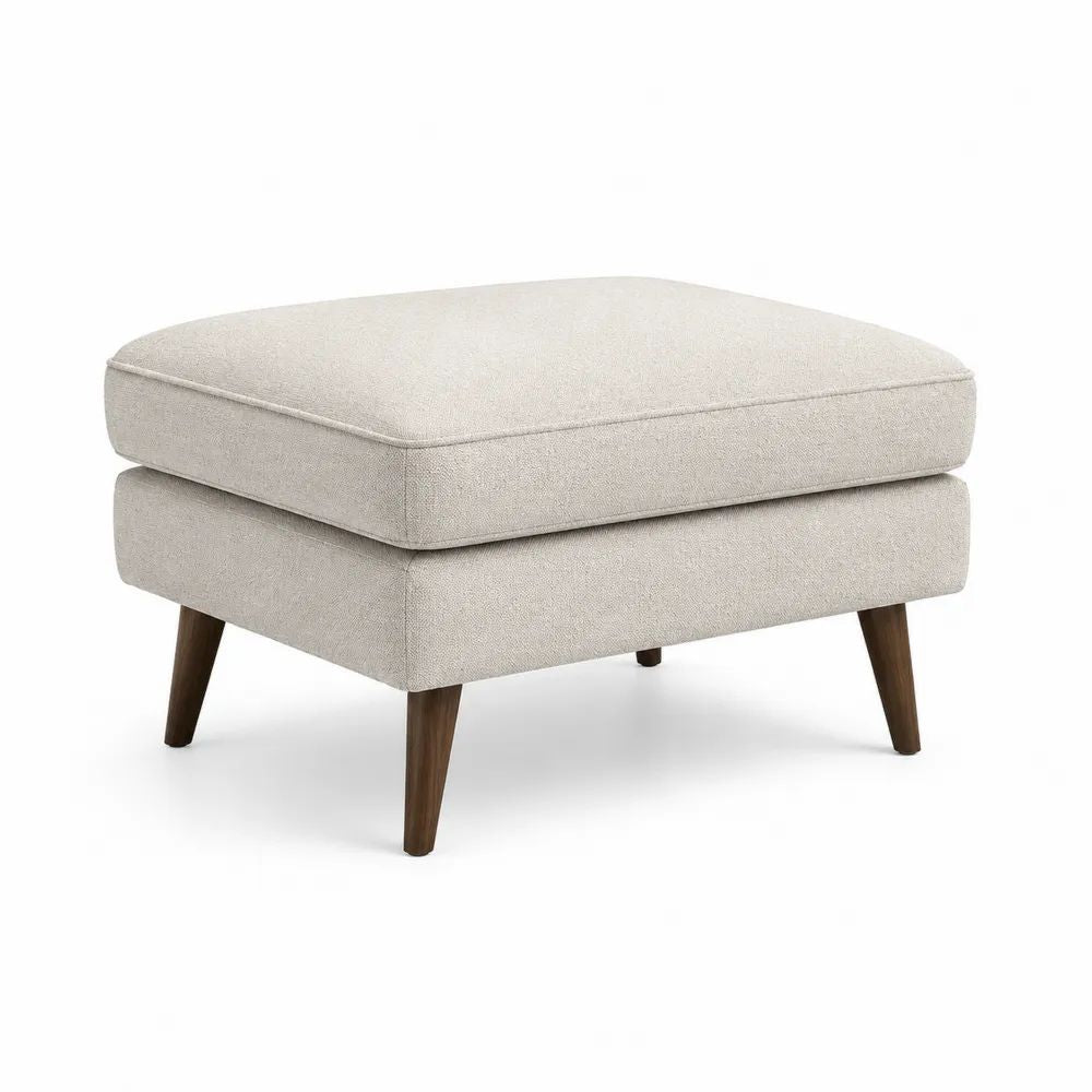 Fußhocker Stoff 80 x 60 x 45 cm Beige mit Polsterung und Holzfüßen