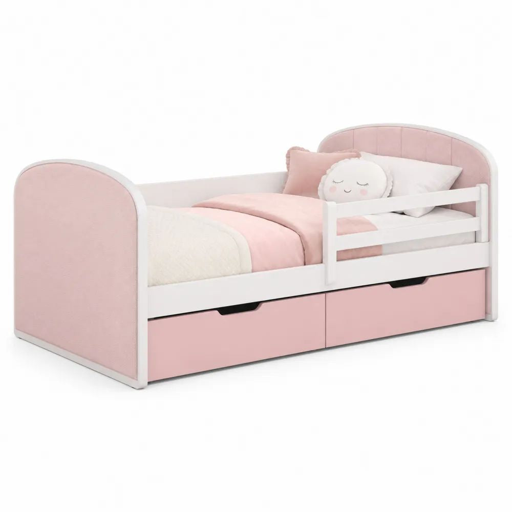 Kinderbett 90x200 cm Rosa/Weiß mit Schubladen und Rausfallschutz Polsterbett