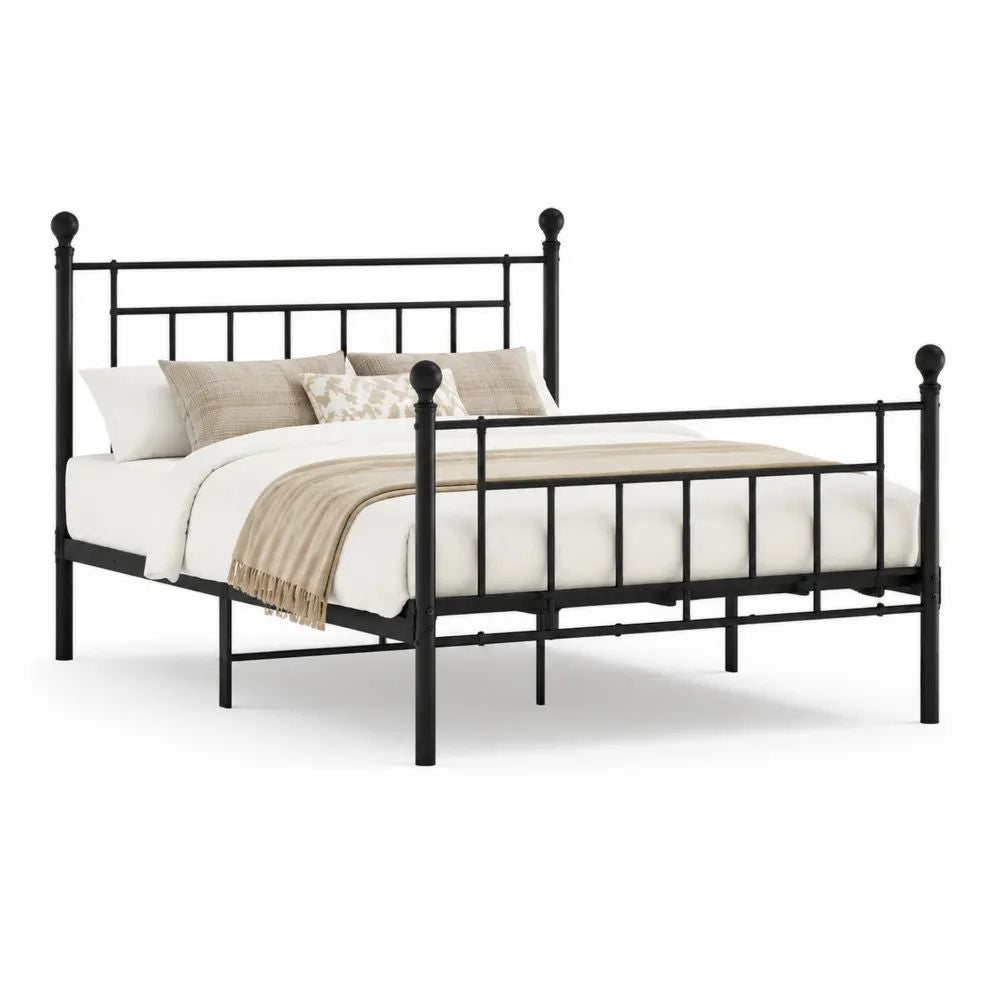 Metallbett 180 x 200 cm Schwarz mit Kopfteil und Fußteil Doppelbettgestell