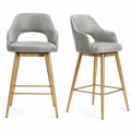 Barhocker Set 2 Stück 75 cm Grau Kunstleder mit Rückenlehne und goldenem Stahlgestell