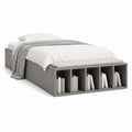 Bett mit Stauraum 140x200 cm MDF Bettgestell Grau mit integriertem Bücherregal im Fußteil