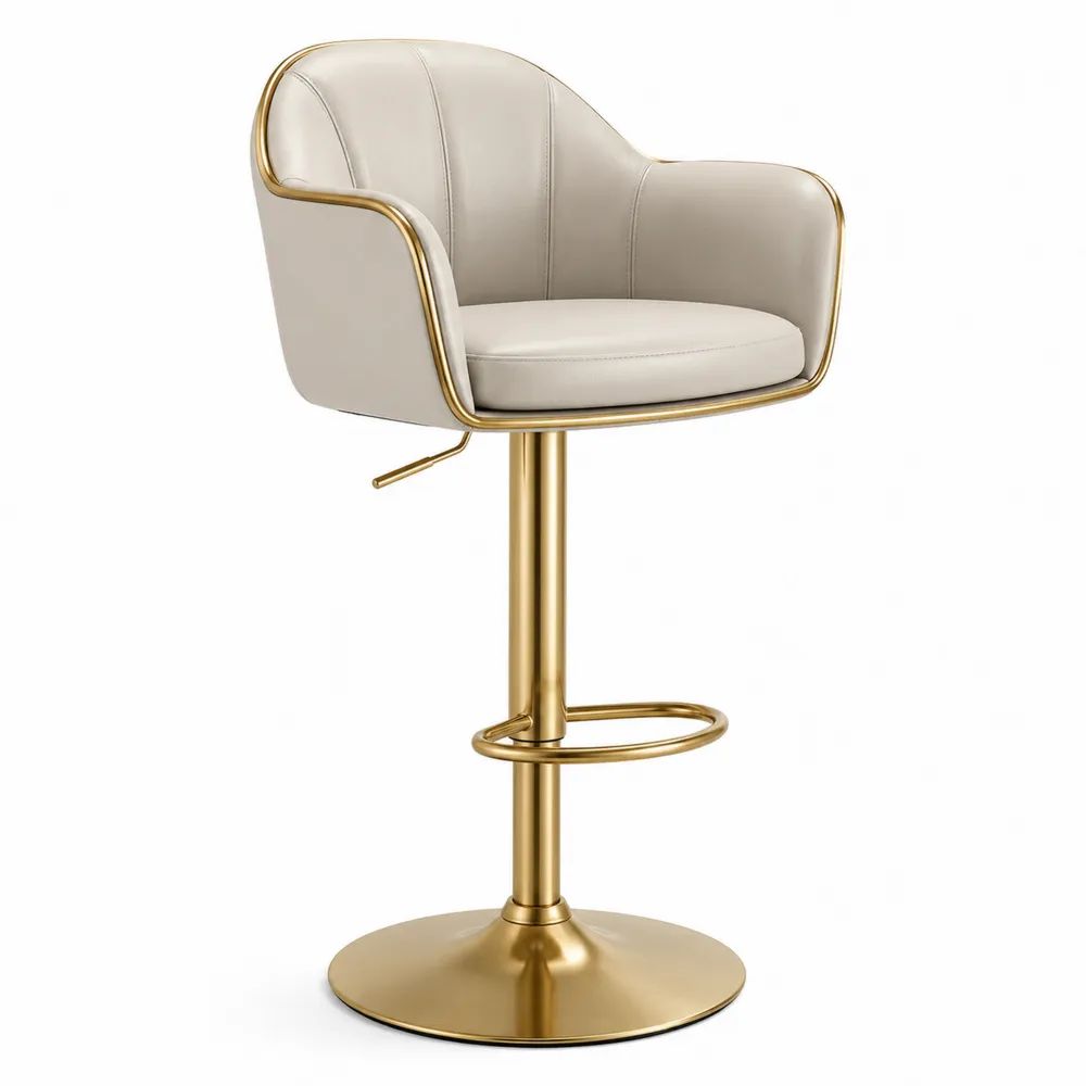 Barhocker 50 x 55 x 105 cm Creme mit PU-Kunstleder Sitz, Armlehnen und goldenem Metallgestell