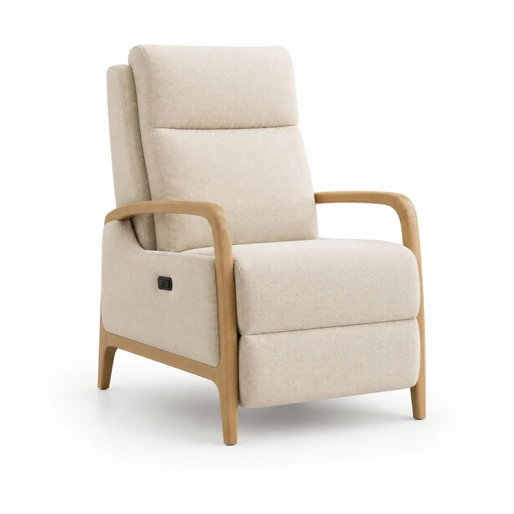 Relaxsessel 80 x 90 x 105 cm Creme mit elektrischer Verstellung und Holzarmlehnen