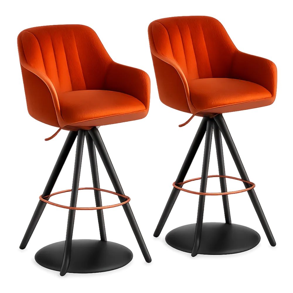 Barhocker Set 2 Stück 50 x 55 x 105 cm Orange/Schwarz mit Rückenlehne, PU-Kunstleder und Metallgestell
