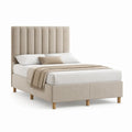 Polsterbett 160x200 cm Beige Stoffbett mit hohem gepolstertem Kopfteil und Holzfüßen