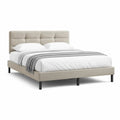 Polsterbett 180 x 200 cm Beige mit gepolstertem Kopfteil und schwarzem Metallgestell