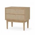 Nachttisch 80 x 40 x 65 cm Beige MDF Kommode mit 2 Schubladen und Rattanfront
