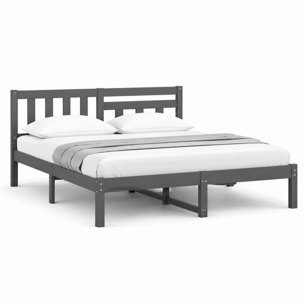 Doppelbett 180x200 cm Grau Holz Bettgestell mit Lattenrost und Kopfteil