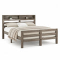 Bett 160 x 200 cm Grau mit Kopfteil und integriertem Ablagefach MDF Bettgestell