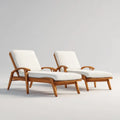 2er Set Gartenliegen cremeweiß aus Teakholz mit Polyesterpolstern rechteckig 200 x 70 x 85 cm