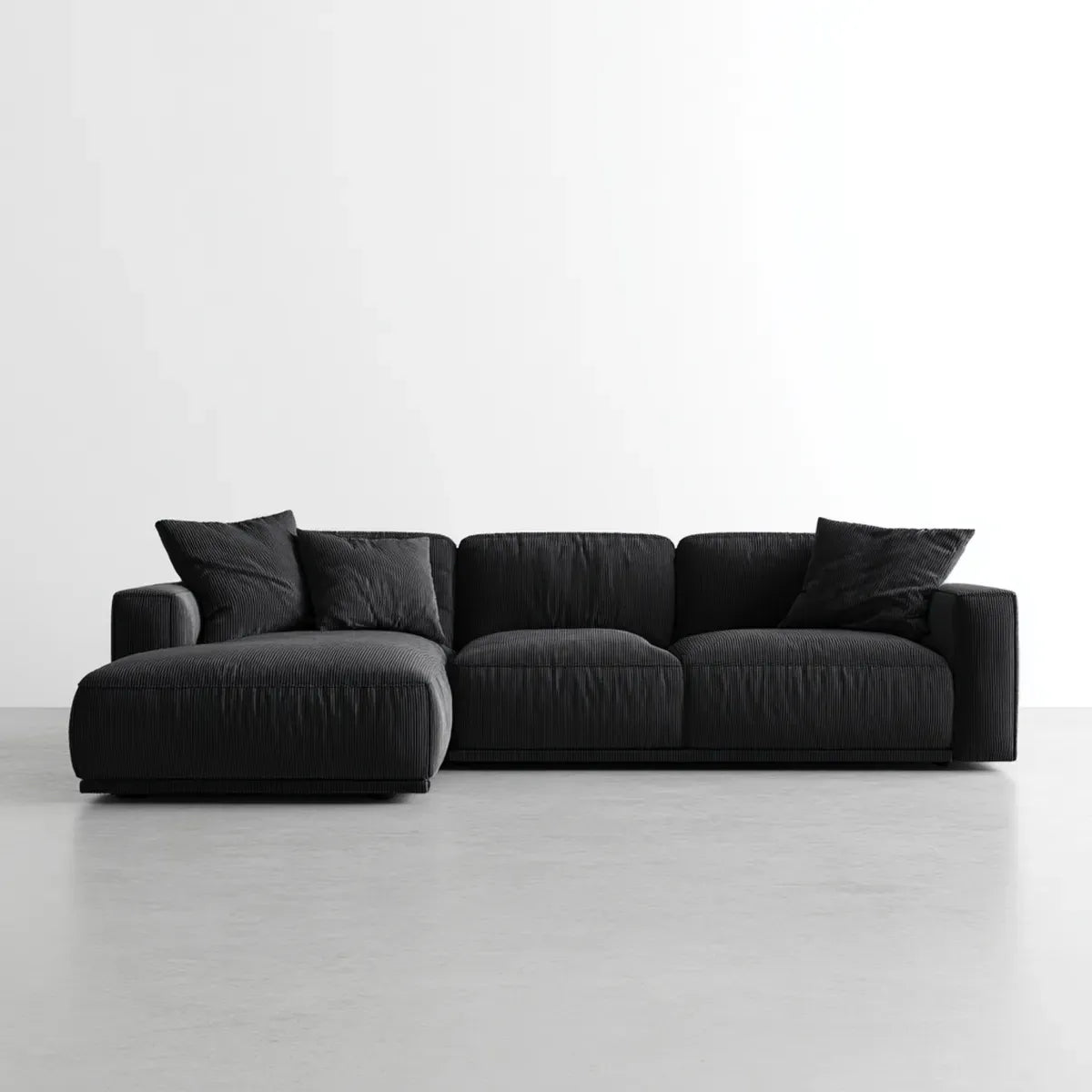 Ecksofa mit Recamiere 3-Sitzer Schwarz 280 x 160 x 85 cm Polyester-Cord L-Form