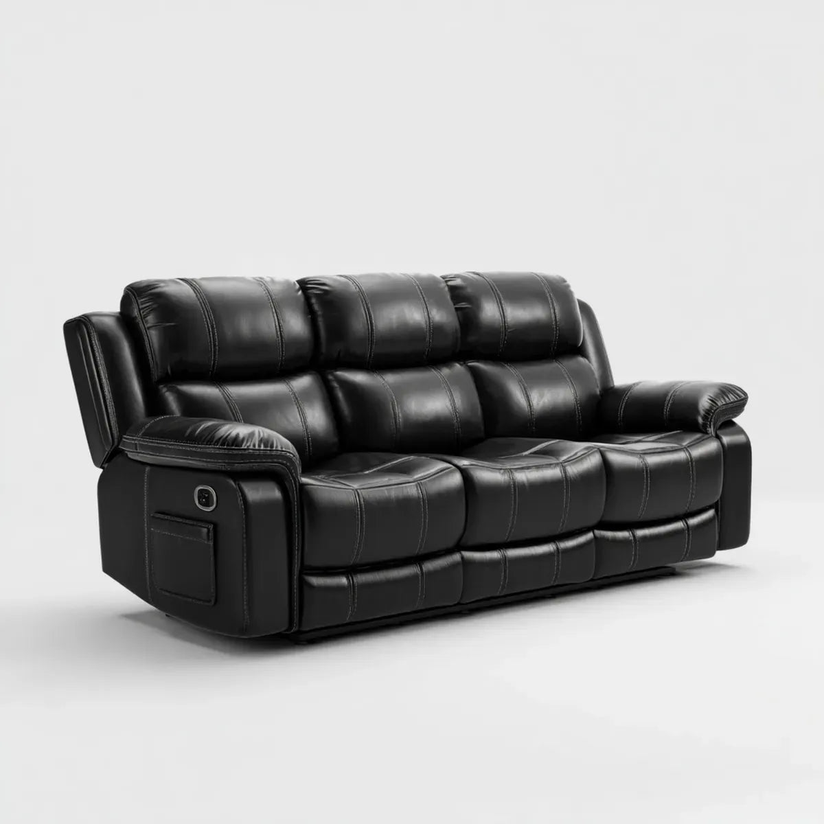 3-Sitzer Relaxsofa Schwarz mit manueller Relaxfunktion PU-Kunstleder rechteckig 225 x 98 x 102 cm