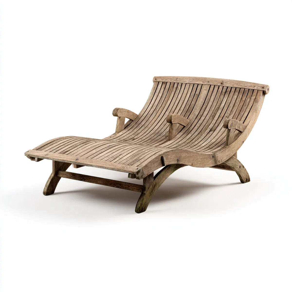 Doppelliege Braun 200 x 140 x 90 cm aus massivem Teakholz mit geschwungener Liegefläche