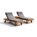 2er Set Gartenliegen mit Beistelltisch Grau Natur 200 x 70 x 35 cm Massivholz Polyester rechteckig