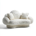 Rundes 2-Sitzer Sofa Cremeweiß 135 x 120 x 80 cm mit Polyester-Kunstfellbezug und 2 Kissen